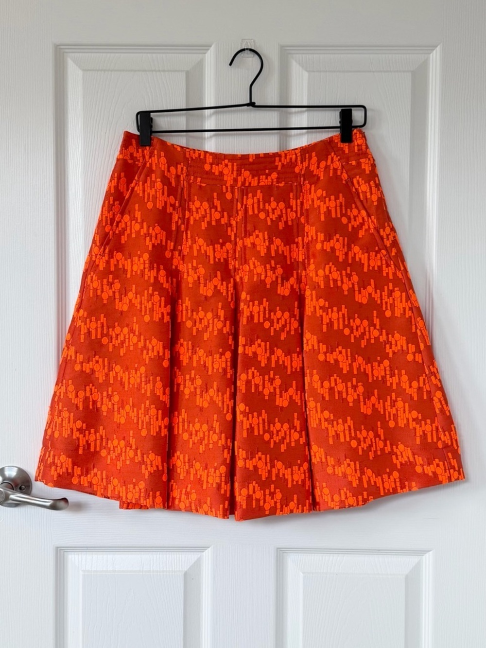 Essentiel Antwerp Full A-Line Orange Jacquard Maximalism Designer Skirt